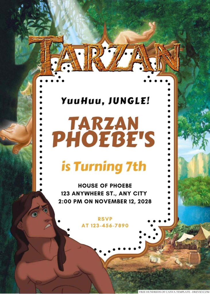 Free Editable Tarzan Birthday Invitation 