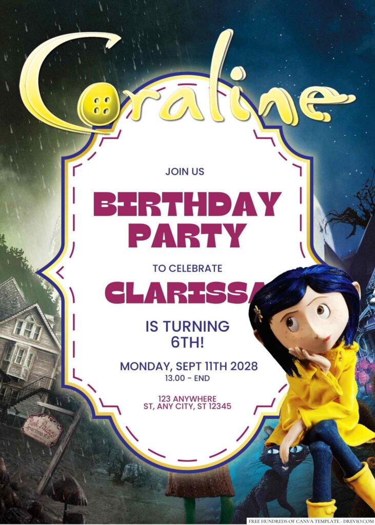 Free Editable Coraline Birthday Invitation