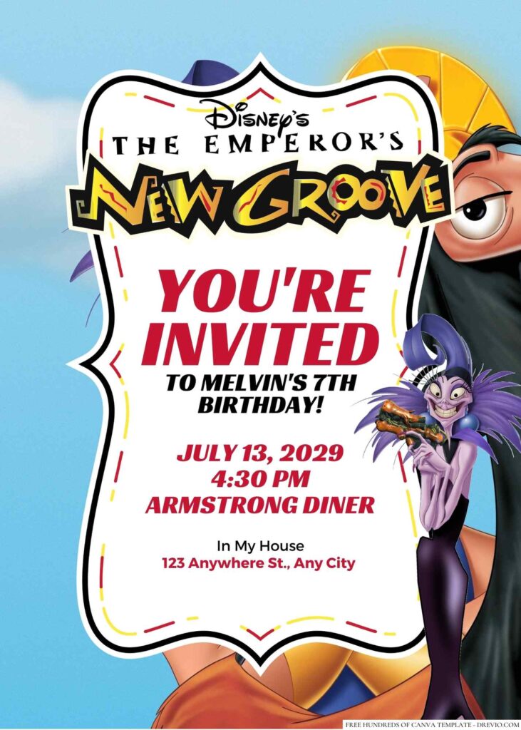 Free Editable The Emperor's New Groove Birthday Invitation