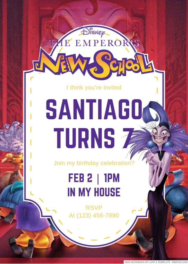 Free Editable The Emperor's New School Birthday Invitation