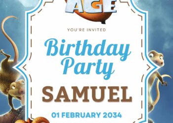 Free Editable Ice Age Birthday Invitation