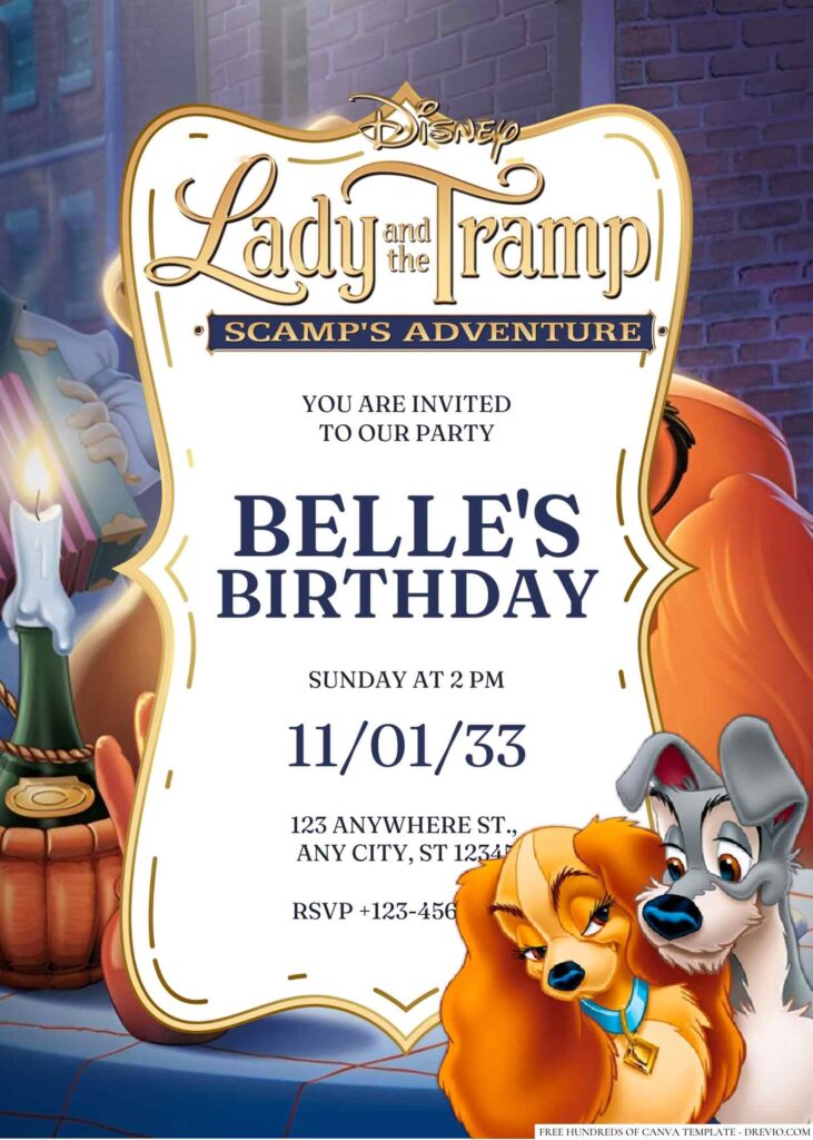 Free Editable Lady and The Tramp Birthday Invitation 