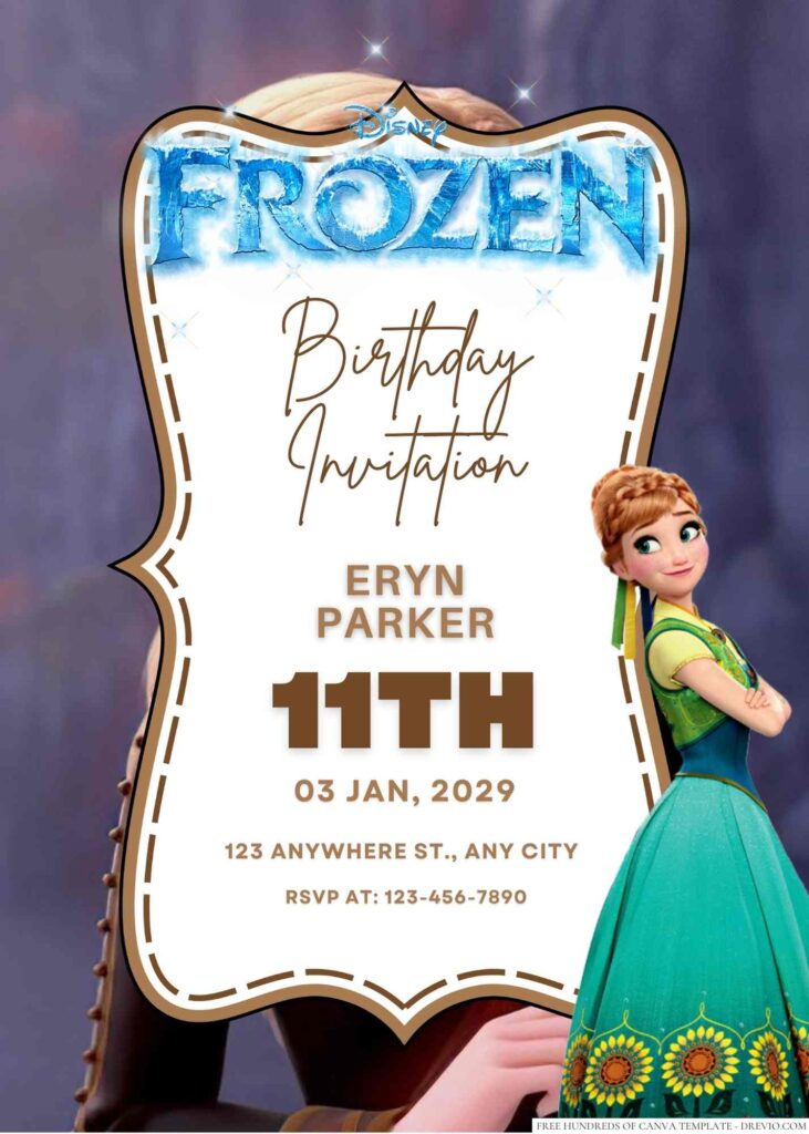 Free Editable Anna Frozen Birthday Invitation