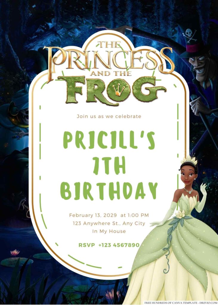 Free Editable The Princess and the Frog Birthday Invitation