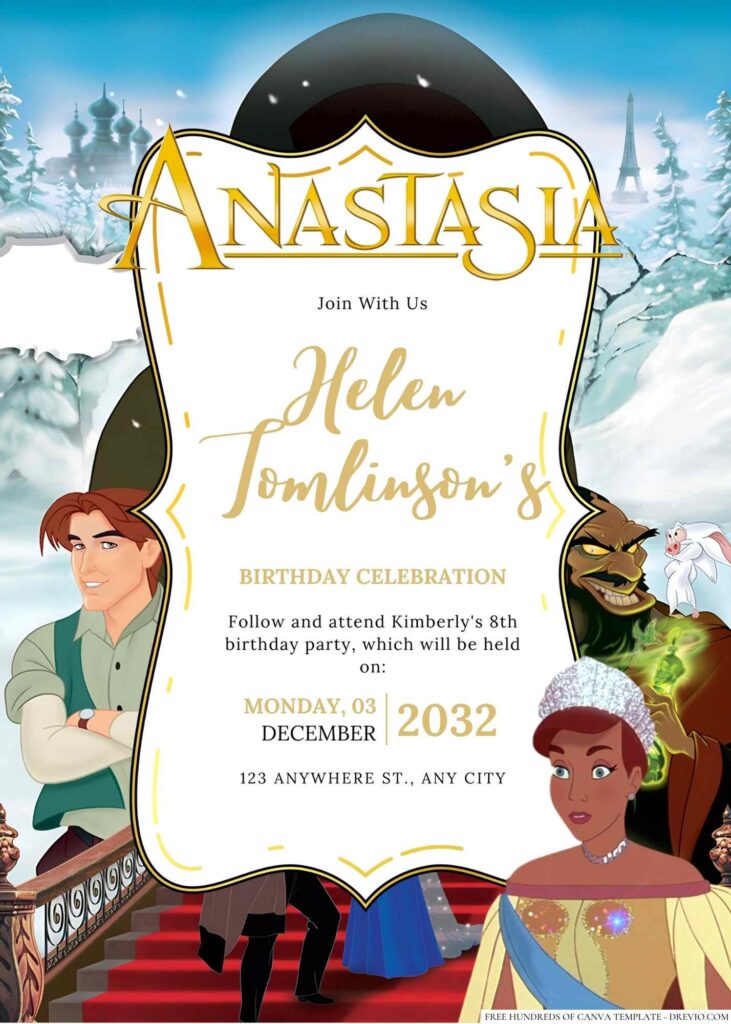 Free Editable Anastasia Birthday Invitation