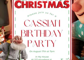 Free Editable Arthur Christmas Birthday Invitation