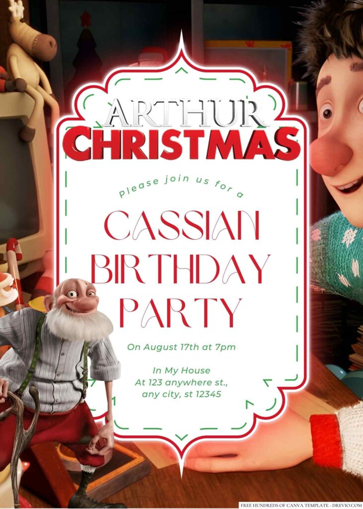 Free Editable Arthur Christmas Birthday Invitation