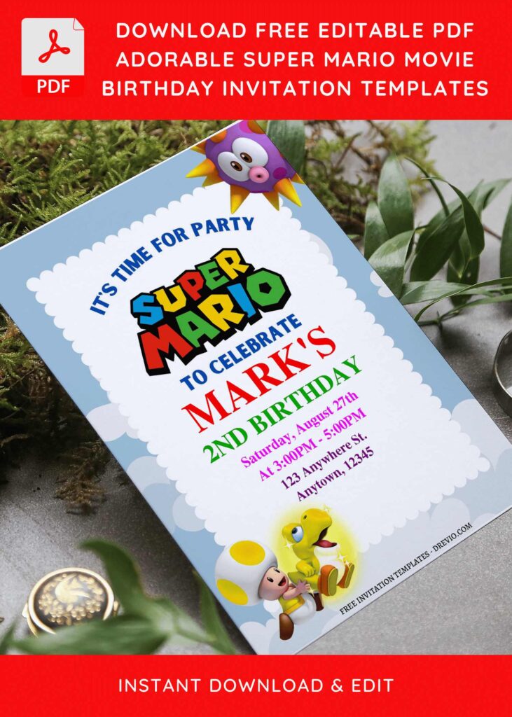 Invitation Template of (Free Editable PDF) The Super Mario Bros Birthday Invitation Templates 1