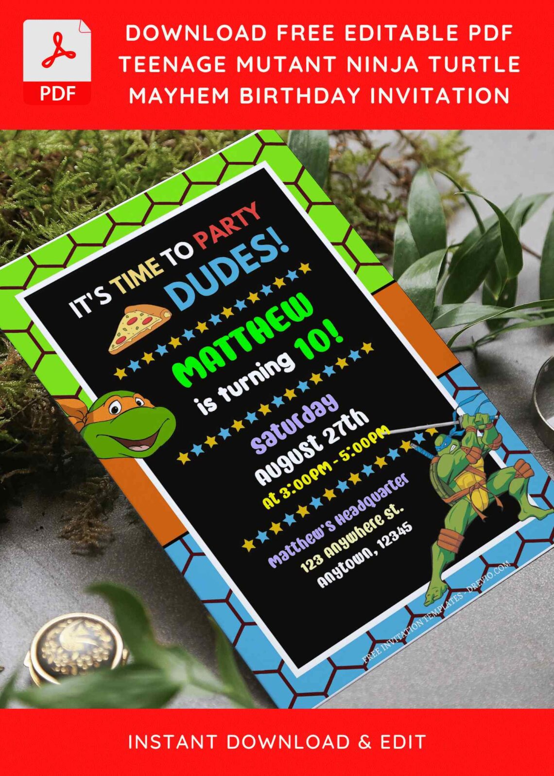 (Free Editable PDF) Epic Mutant Mayhem TMNT Birthday Invitation