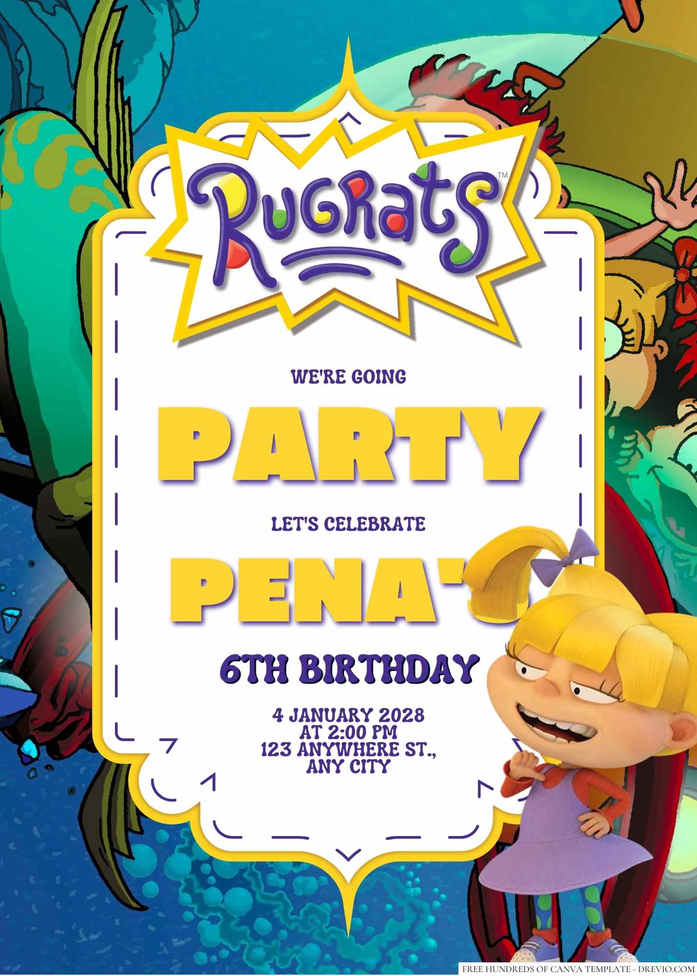 Free Editable Angelica Pickles (Rugrats) Birthday Invitation Download