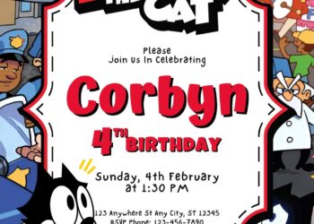 Free Editable Felix the Cat Birthday Invitation