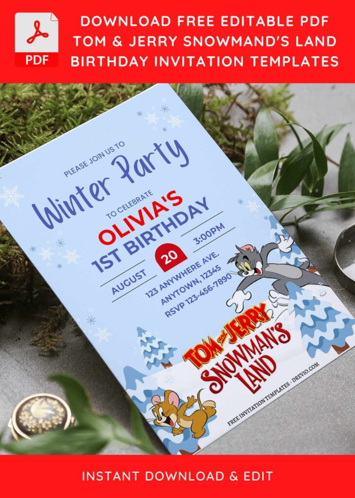 Invitation Template of (Free Editable PDF) Festive Tom And Jerry Snowman's Land Birthday Invitation Templates 3