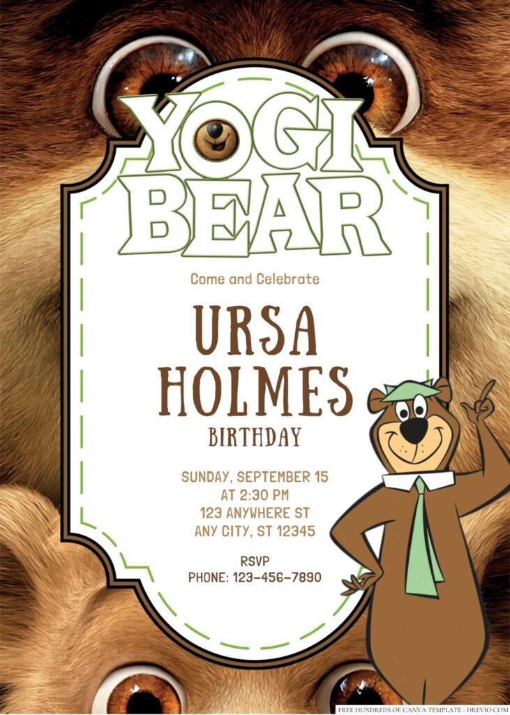 Free Editable Yogi Bear Birthday Invitation