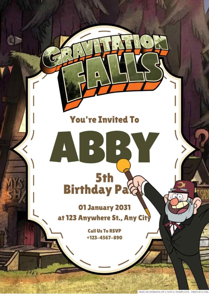 Free Editable Grunkle Stan (Gravity Falls) Birthday Invitation