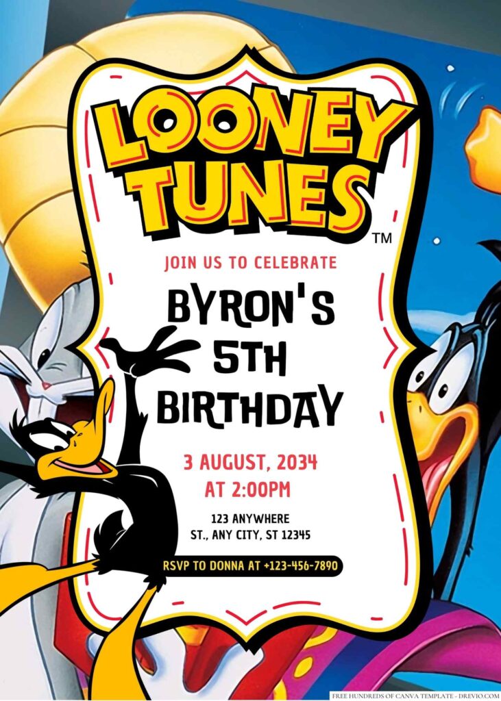 Free Editable Daffy Duck (Looney Tunes) Birthday Invitation