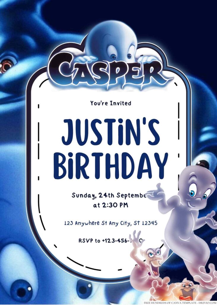 Free Editable Casper Ghost Birthday Invitation