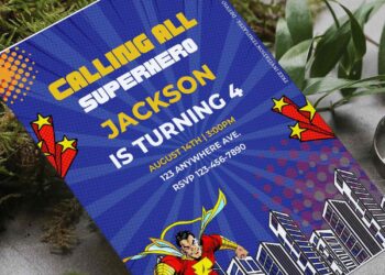(Free Editable PDF) DC Superhero Shazam Birthday Invitation Templates