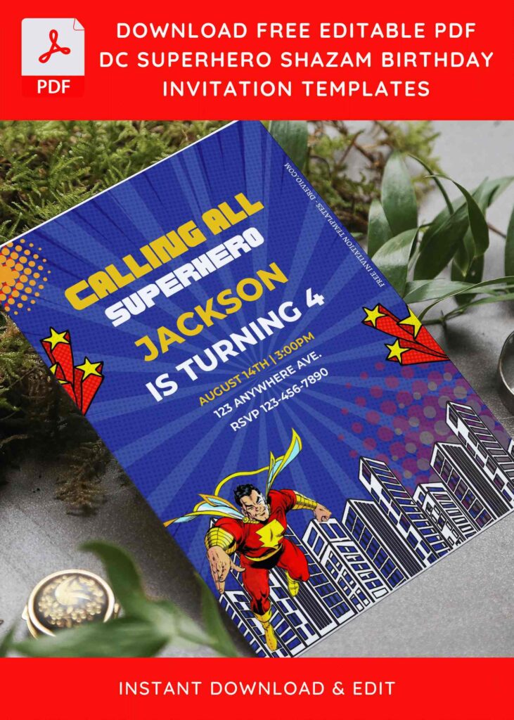 Invitation Template of (Free Editable PDF) DC Superhero Shazam Birthday Invitation Templates 6