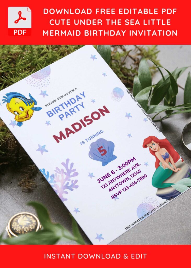 Invitation Template of (Free Editable PDF) Under The Sea Little Mermaid Birthday Invitation Templates 6