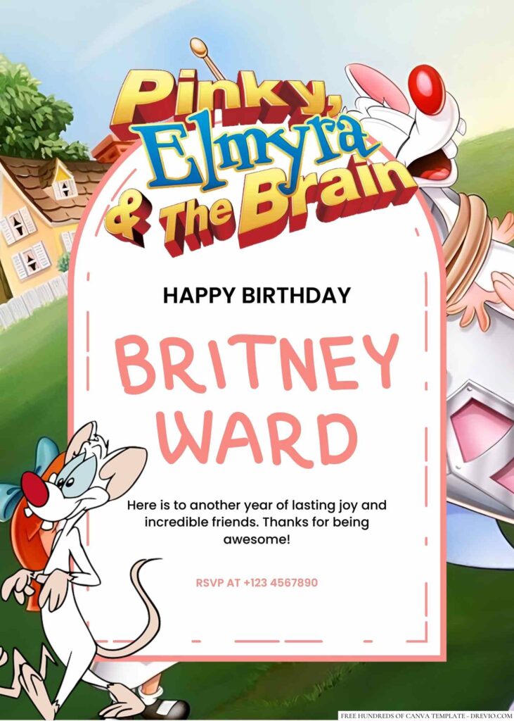 Free Editable Pinky & the Brain (Animaniacs) Birthday Invitation