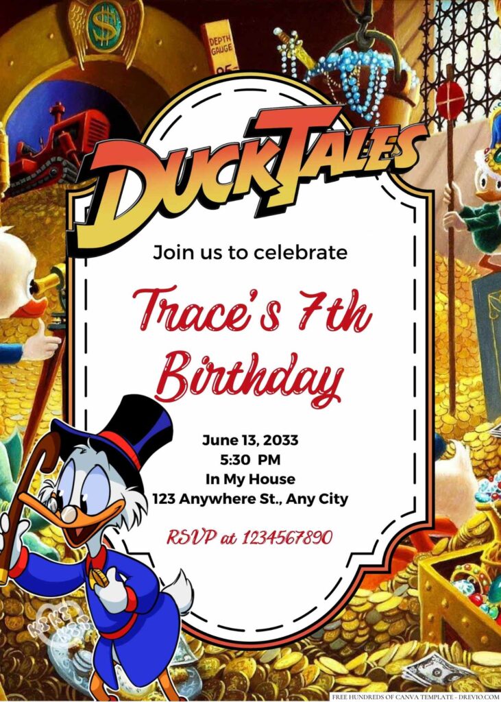 Free Editable Scrooge McDuck (DuckTales) Birthday Invitation