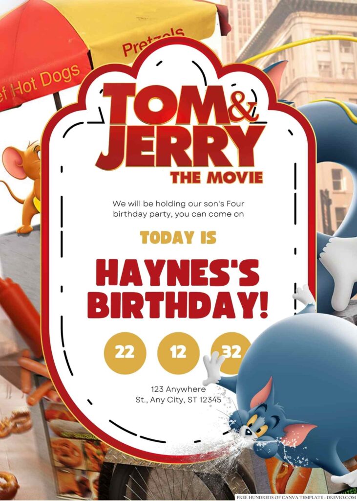 Free Editable Tom And Jerry The Movie Birthday Invitation