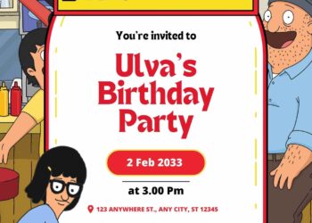 Free Editable Tina Belcher (Bob’s Burgers) Birthday Invitation