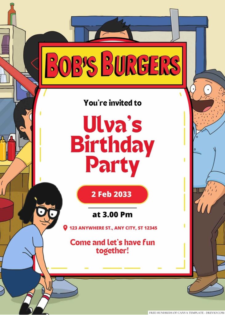 Free Editable Tina Belcher (Bob’s Burgers) Birthday Invitation