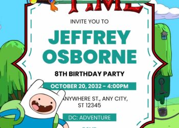 Finn the Human and Jake the Dog (Adventure Time) Birthday Invitation