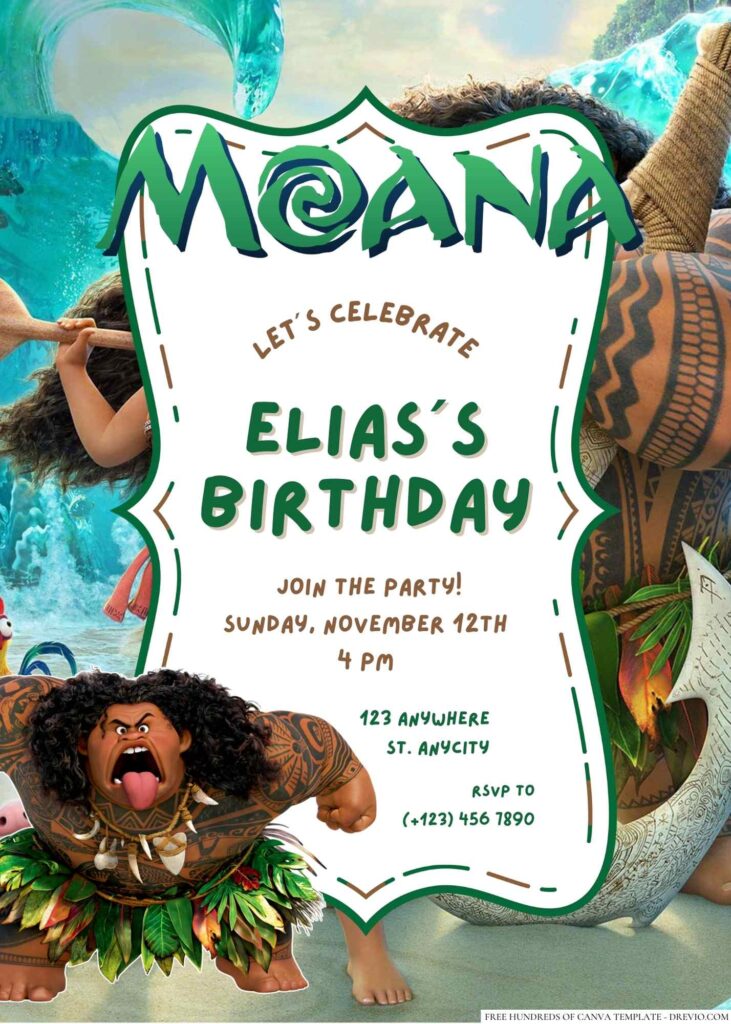 Free Editable Maui from Moana Birthday invitation