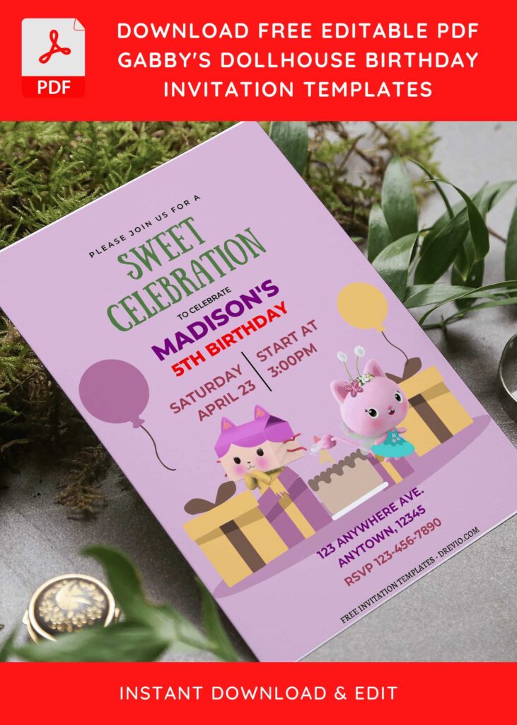 Invitation Template of (Free Editable PDF Cute And Special Gabby's Dollhouse Birthday Invitation Templates 3