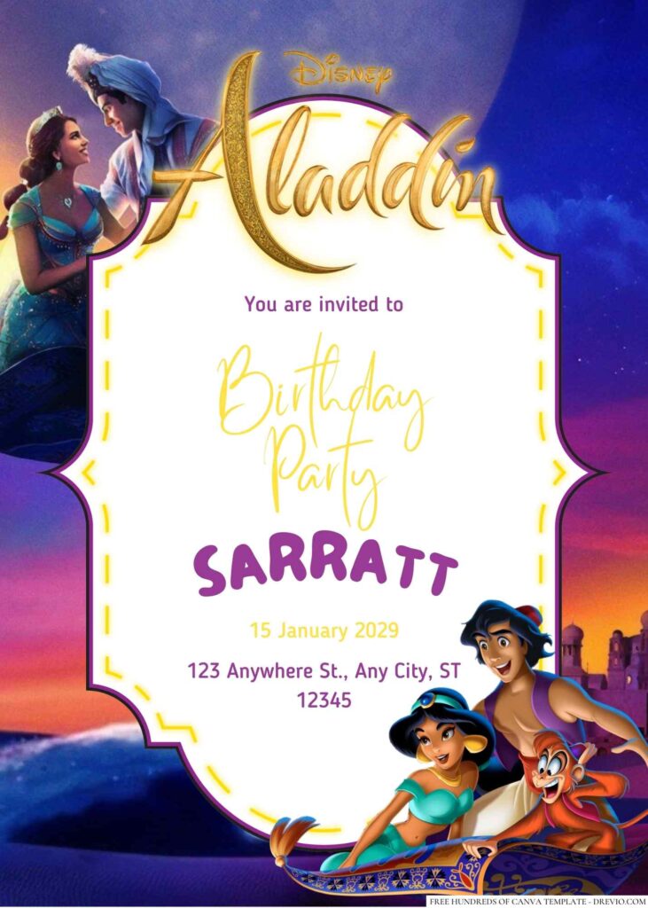 Free Editable Aladdin Birthday Invitation 