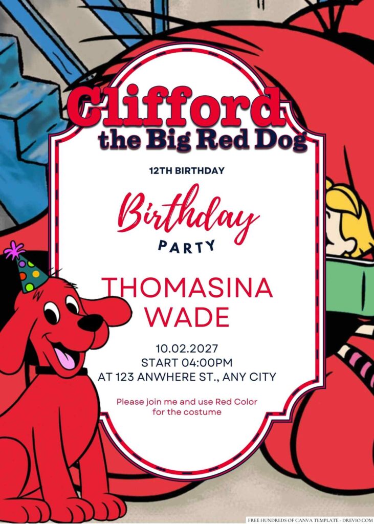 Free Editable Clifford the Big Red Dog Birthday Invitation