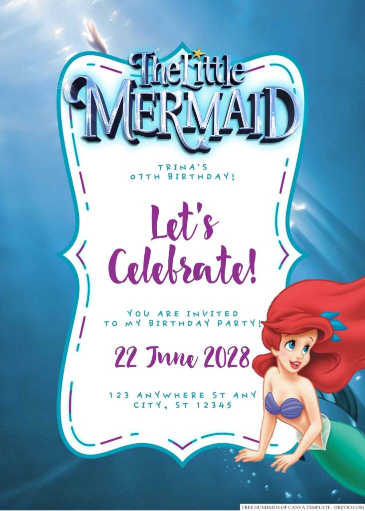 Free Editable The Little Mermaid Birthday Invitation 
