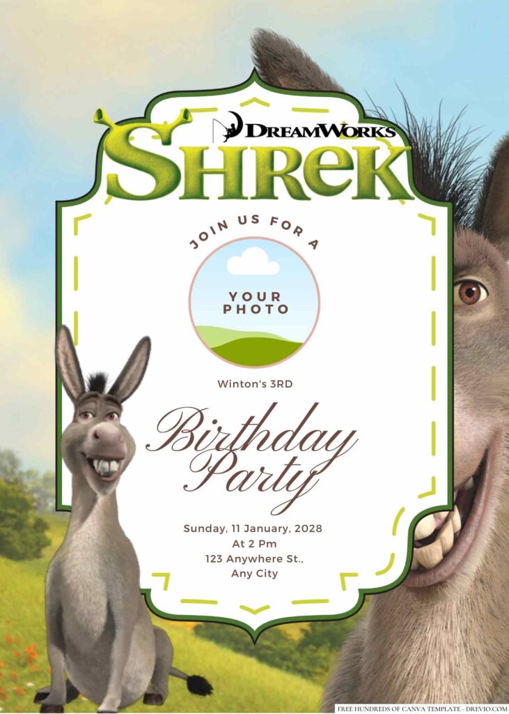 Free Editable Donkey from Shrek Birthday Invitation