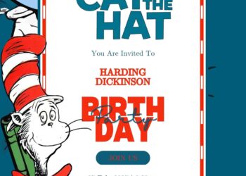 Free Editable The Cat in the Hat Birthday Invitation