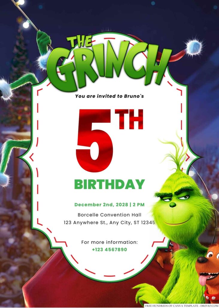 Free Editable The Grinch Birthday Invitation 