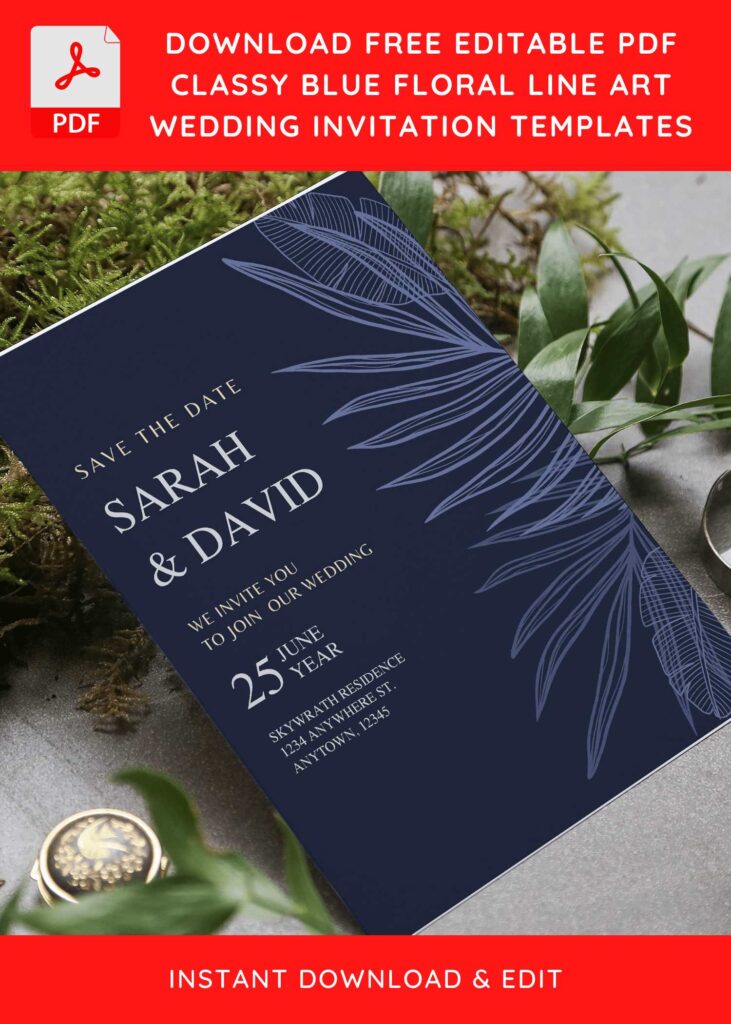 Invitation Template of (Free Editable PDF) Elegant Blue Flower And Foliage Wedding Invitation Templates 3