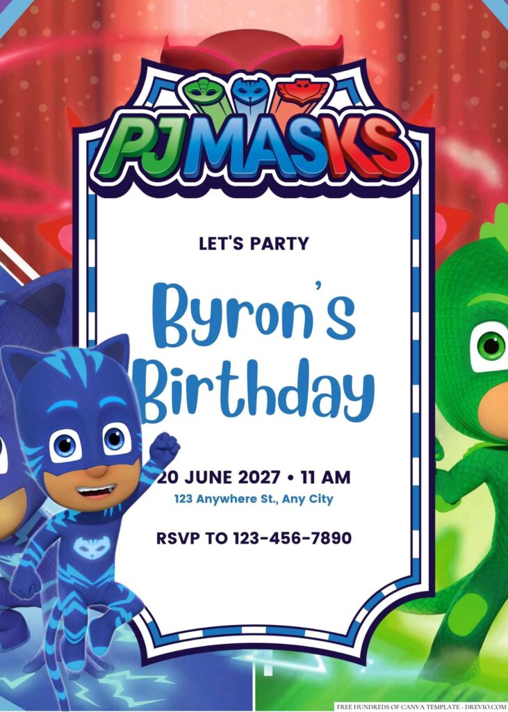 Free Editable PJ Masks Birthday Invitation