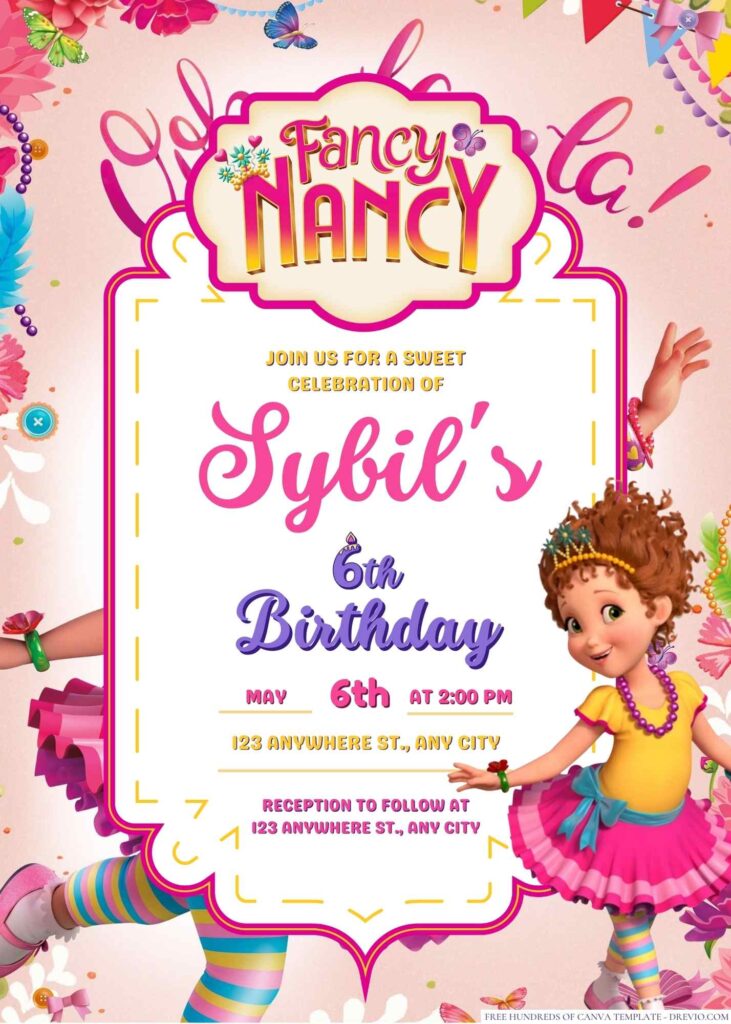 Free Editable Fancy Nancy Birthday Invitation 