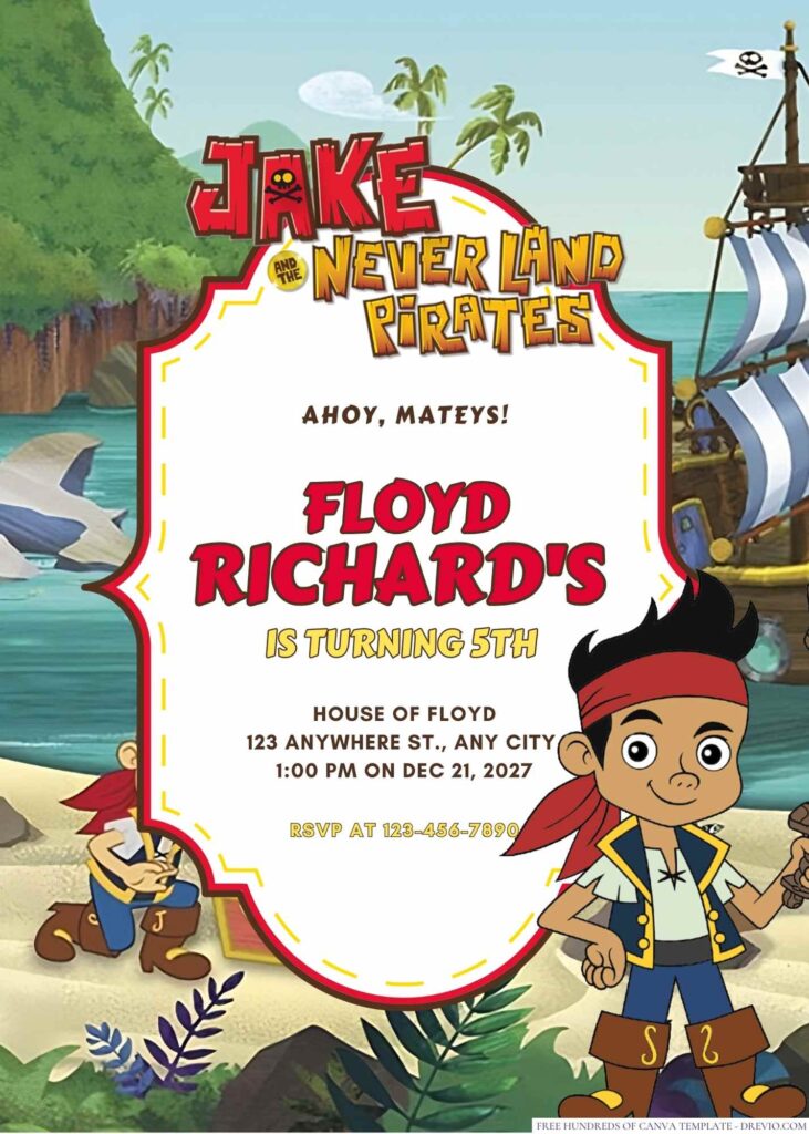 Free Editable Jake and the Never Land Pirates Birthday Invitation