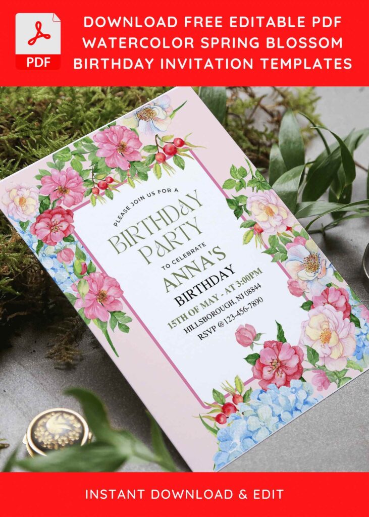 (Free Editable PDF) Majestic Floral Edge Birthday Invitation Templates F