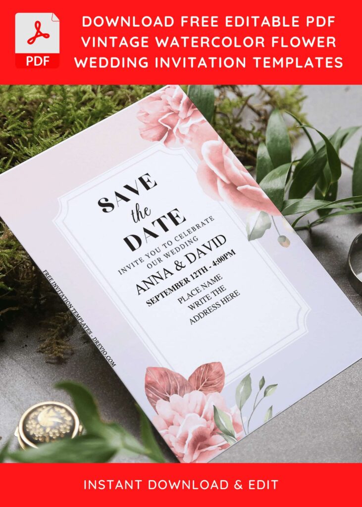 (Free Editable PDF) Purely Romantic Blush Floral Wedding Invitation Templates F