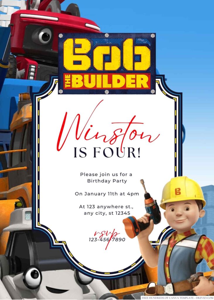 Free Editable Bob the Builder Birthday Invitation