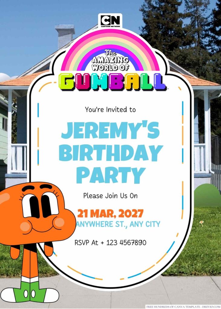 Free Editable The Amazing World of Gumball Birthday Invitation