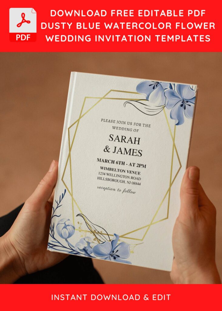 Invitation Template of (Free Editable PDF) Geometric Powder Blue Flower Wedding Invitation Templates 5