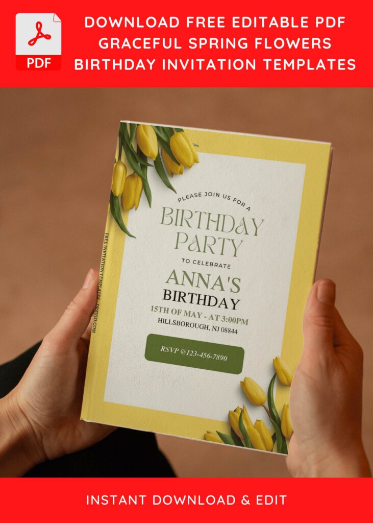 (Free Editable PDF) Romantic Spring Birthday Invitation Templates E