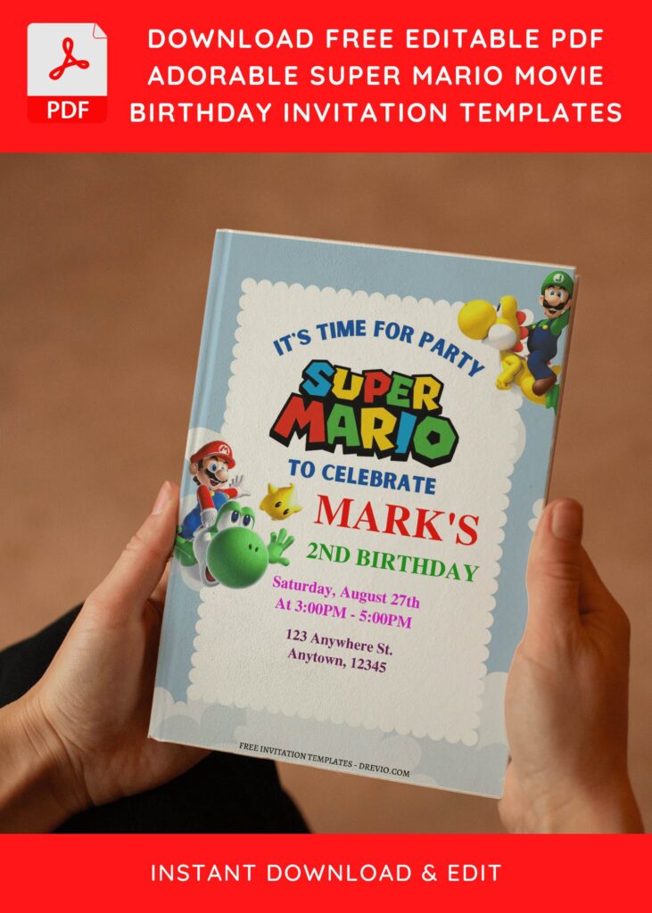 (Free Editable PDF) The Super Mario Bros Birthday Invitation Templates E