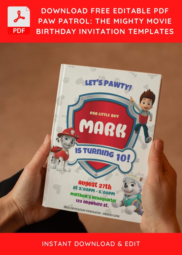 (Free Editable PDF) The Might Puppy PAW Patrol Birthday Invitation Templates E