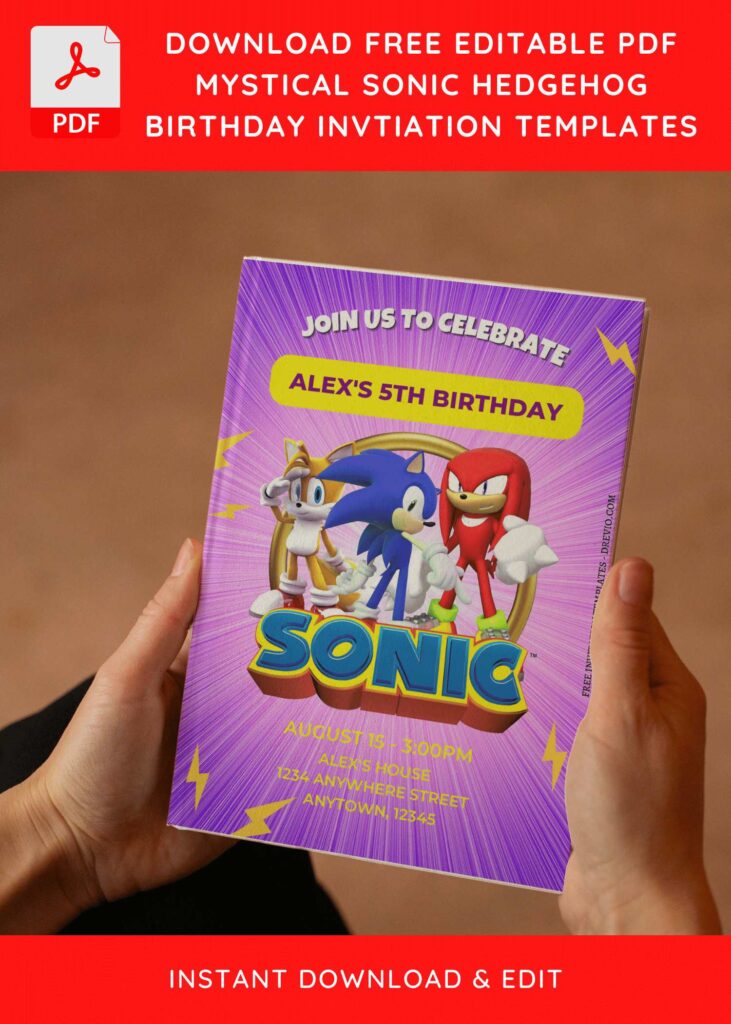 (Free Editable PDF) Mystical Sonic The Hedgehog Birthday Invitation Templates E